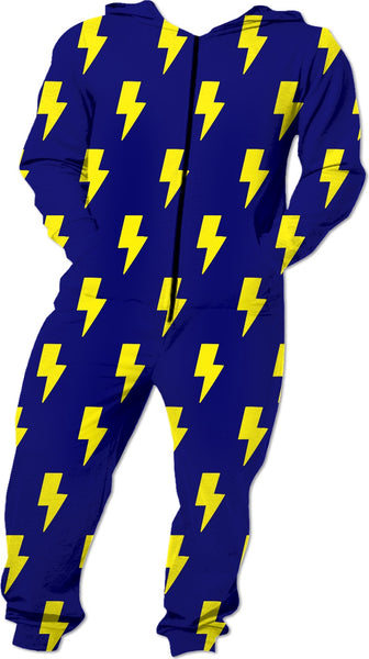 Yellow Bolts on Blue Onesie