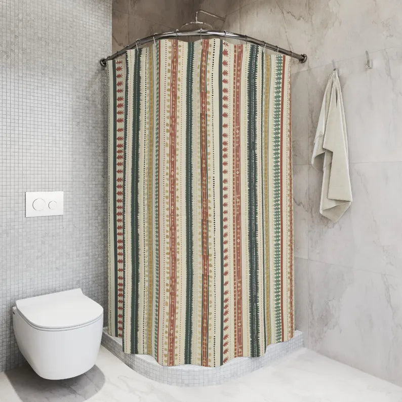 Bohemian Stripe and Block Print Chic Shower Curtain