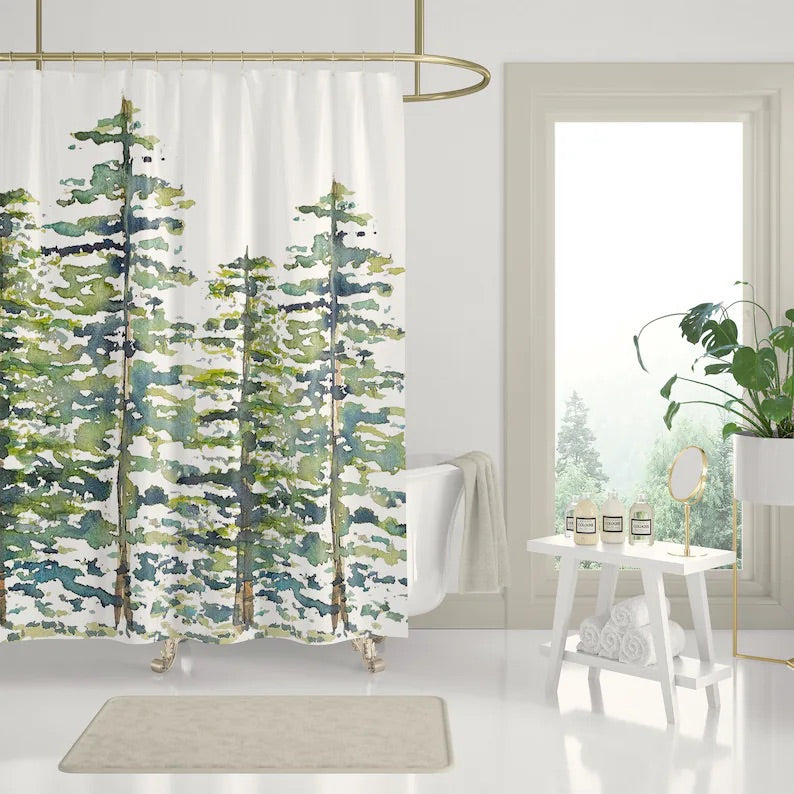 Evergreen Trees Pattern Shower Curtain