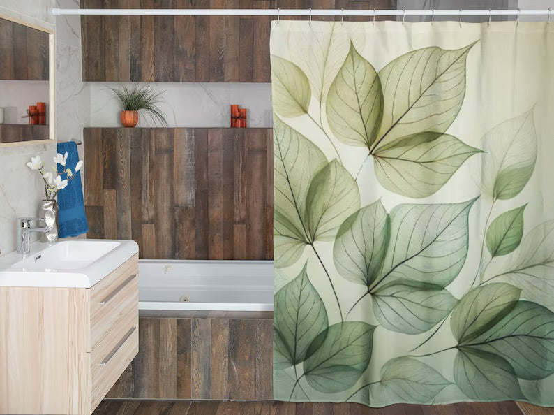 Green Leaf Botanical Shower Curtain