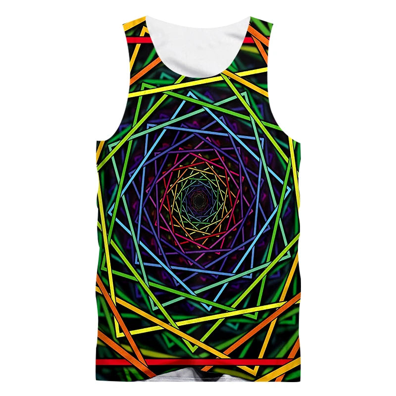 Geometric Rainbow Spiral Pattern Art Sleeveless Tank Top