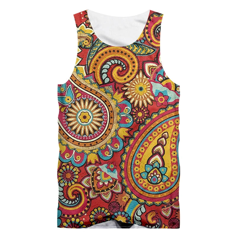 Abstract Swirl Retro Festival Sleeveless Tank Top