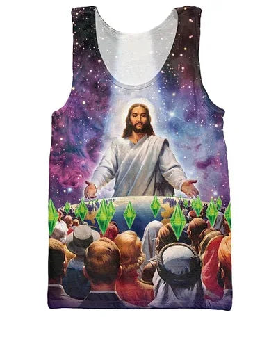 Space Jesus Art Sleeveless Tank Top