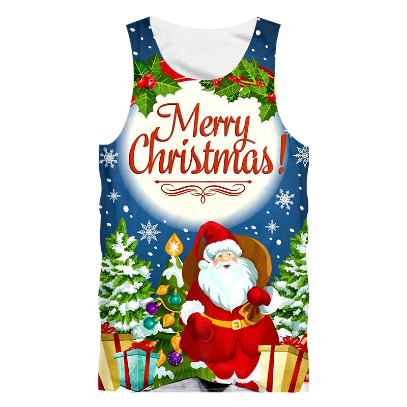 Lovely Holiday Santa Claus Merry Christmas Sleeveless Tank Top