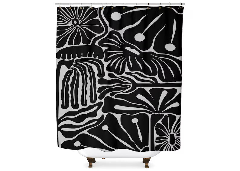 Matisse Inspired Botanical Black and White Shower Curtain