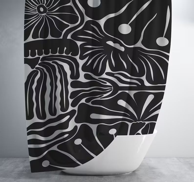 Matisse Inspired Botanical Black and White Shower Curtain