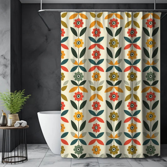 Mid Century Modern Retro Floral Geometric Shower Curtain