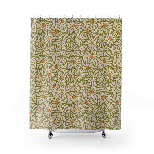 Retro Boho Flower Power Shower Curtain