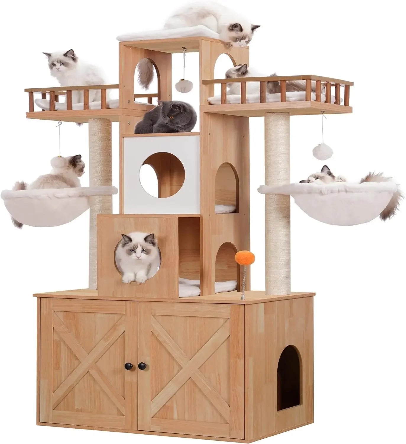 Cat Tree Tower with Litter Box Enclosure for Indoor Large or Small Cats - Modern Cat Condo Furniture