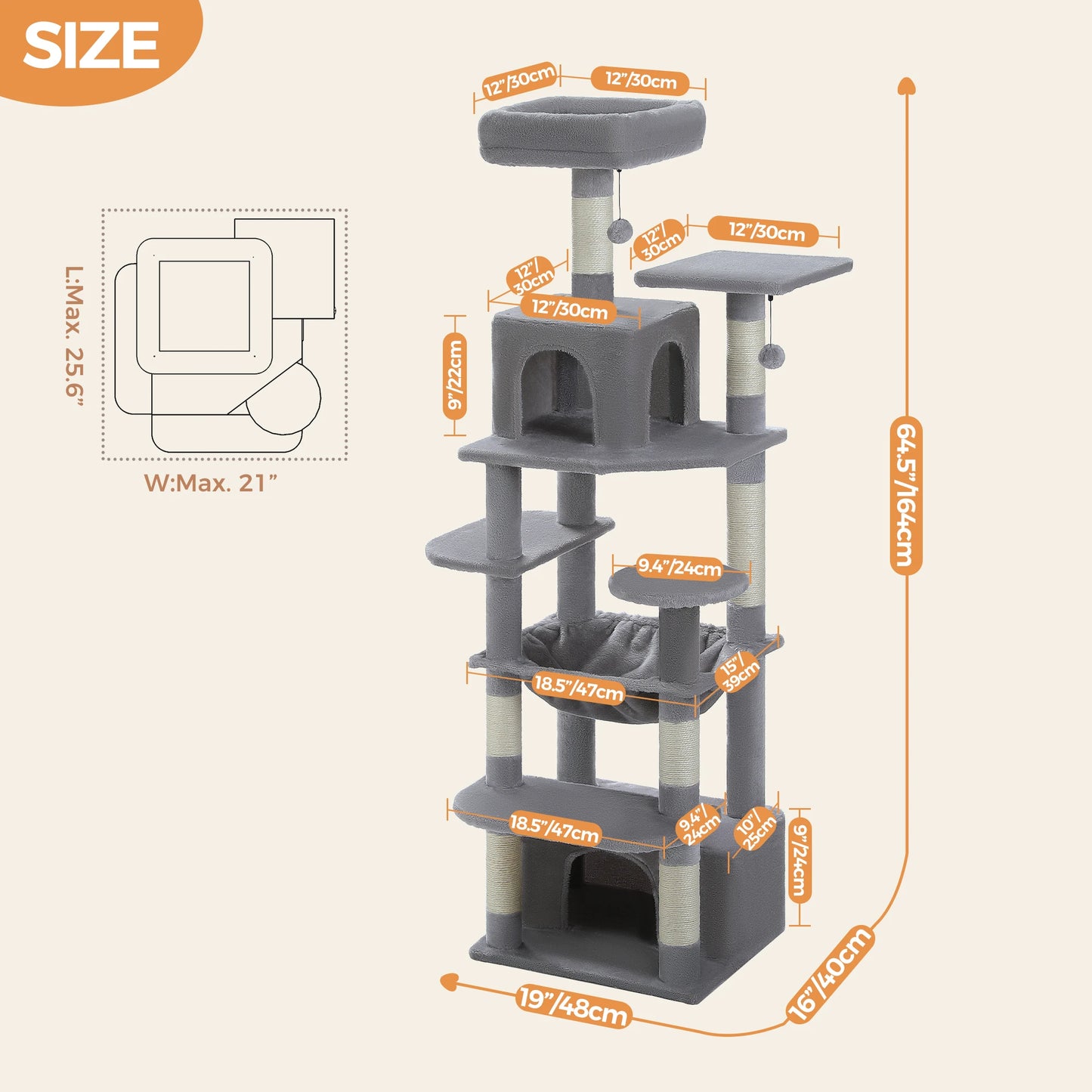 Large Cat Tree Tower for Indoor Cats – Sisal Scratching Posts, Spacious Hammock, Padded Perches & Cozy Condos