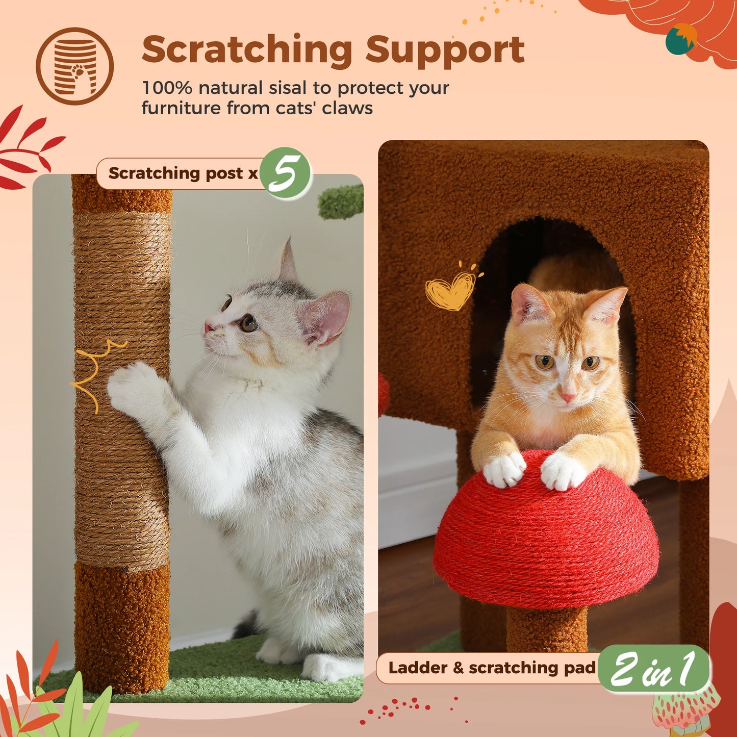 Floor-to-Ceiling Cat Tree Tower – Adjustable Height with Cozy Cat Condo, Hammock & Scratching Post – Tall Activity Tree