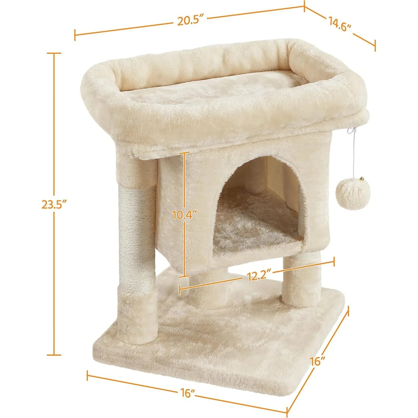 23.5in Cat Tree Tower – Cat Condo with Sisal Scratching Posts, Activity Center & Cozy Cat House – Perfect for Kittens & Cats