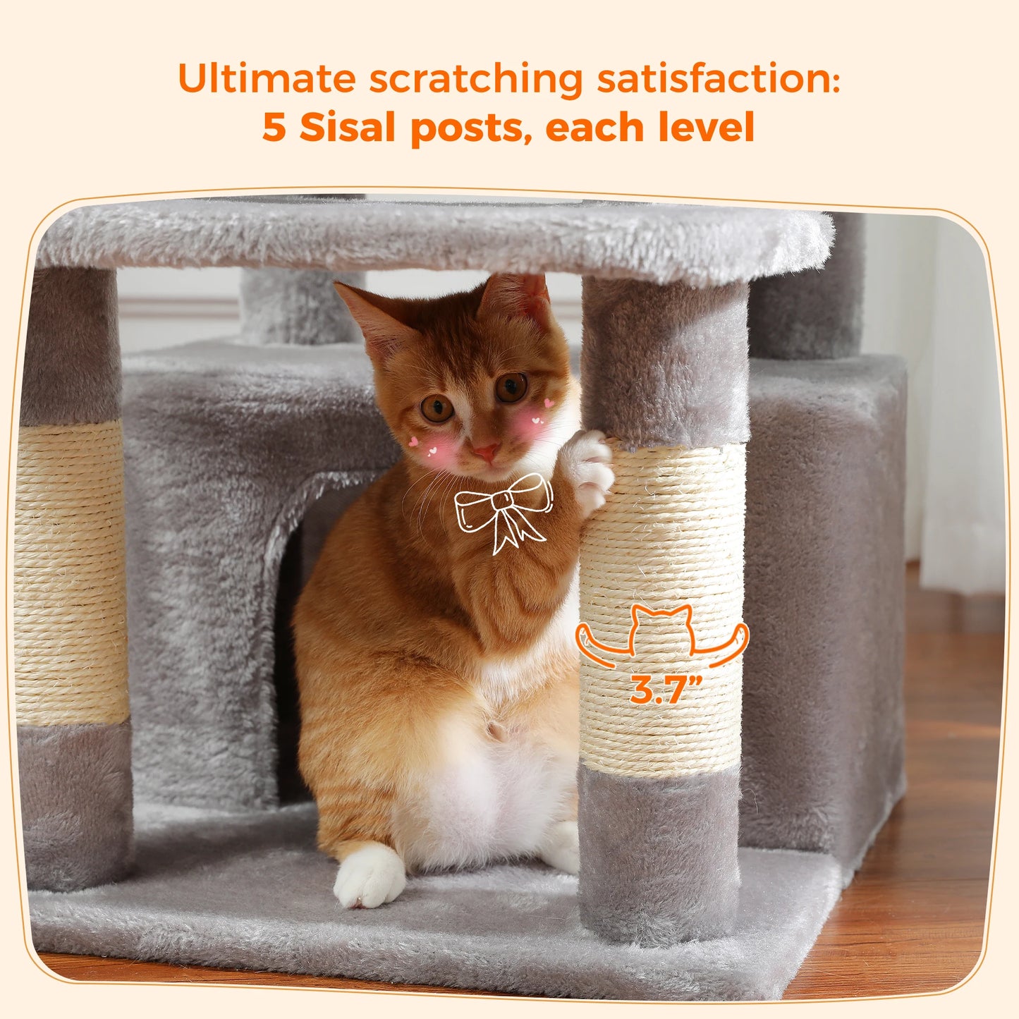 Large Cat Tree Tower for Indoor Cats – Sisal Scratching Posts, Spacious Hammock, Padded Perches & Cozy Condos