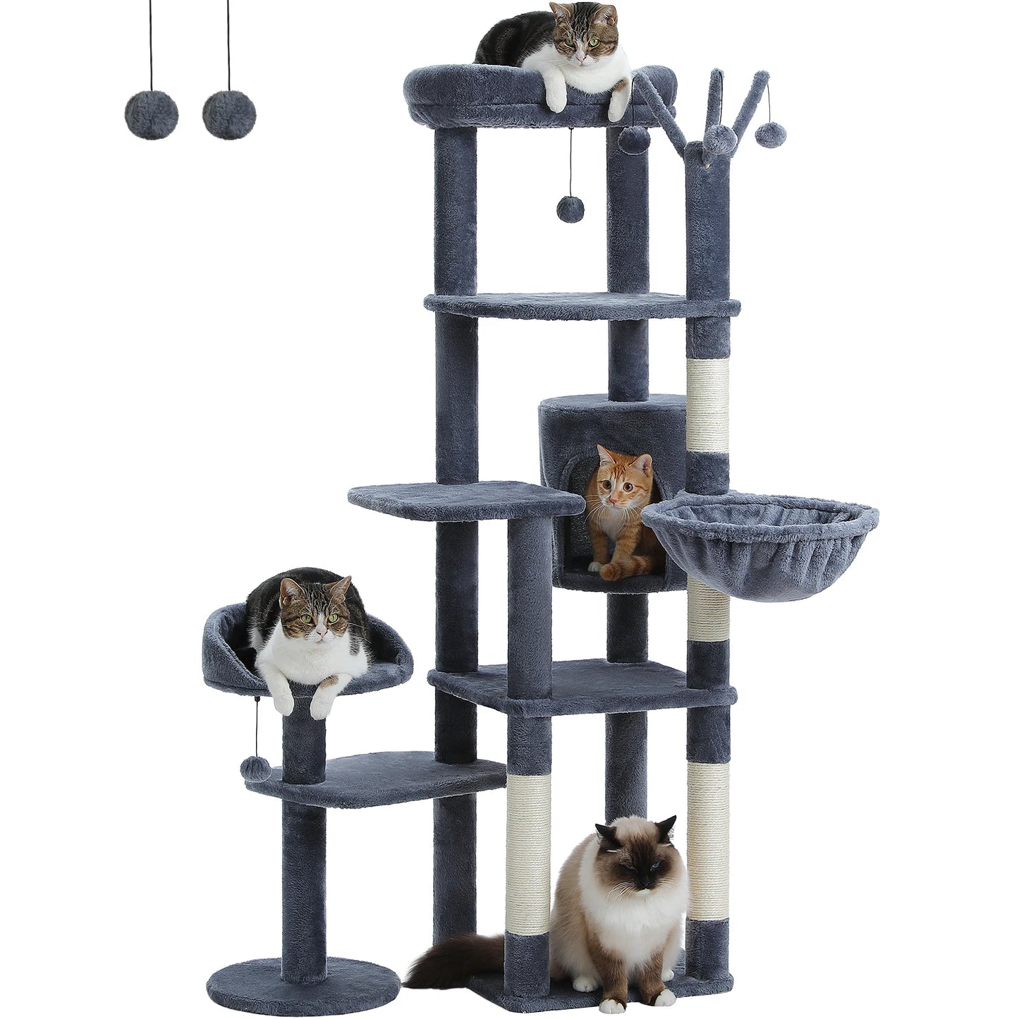 Tall Cactus Cat Tree for Large Cats – Multi-Level Tower with Spacious Hammock, Sisal Scratching Post & 2 Plush Perches for Indoor Cats