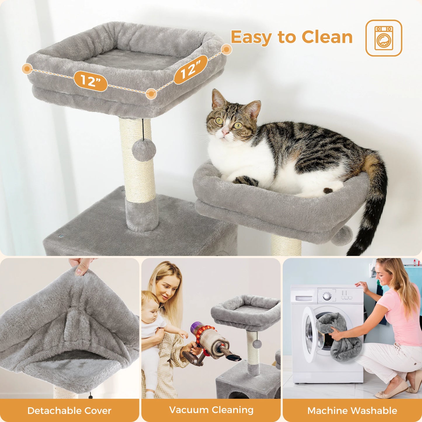 Large Cat Tree Tower for Indoor Cats – Sisal Scratching Posts, Spacious Hammock, Padded Perches & Cozy Condos