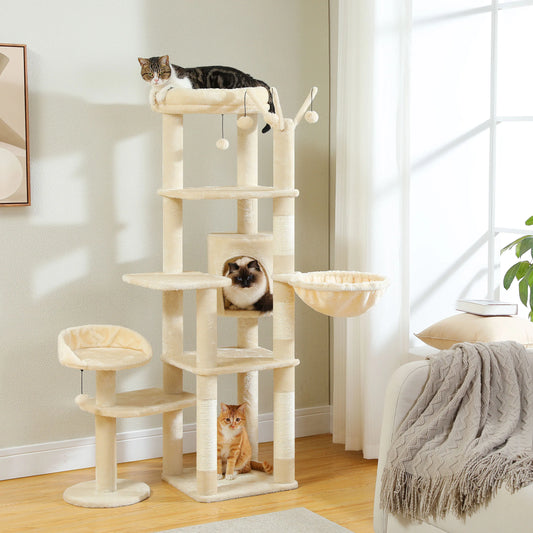 Tall Cactus Cat Tree for Large Cats – Multi-Level Tower with Spacious Hammock, Sisal Scratching Post & 2 Plush Perches for Indoor Cats