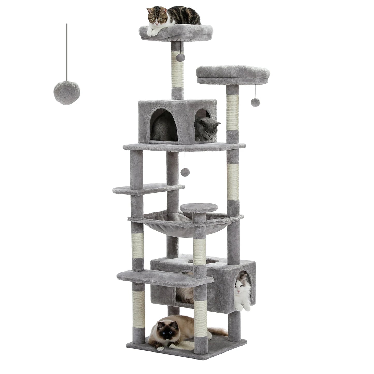 Large Cat Tree Tower for Indoor Cats – Sisal Scratching Posts, Spacious Hammock, Padded Perches & Cozy Condos