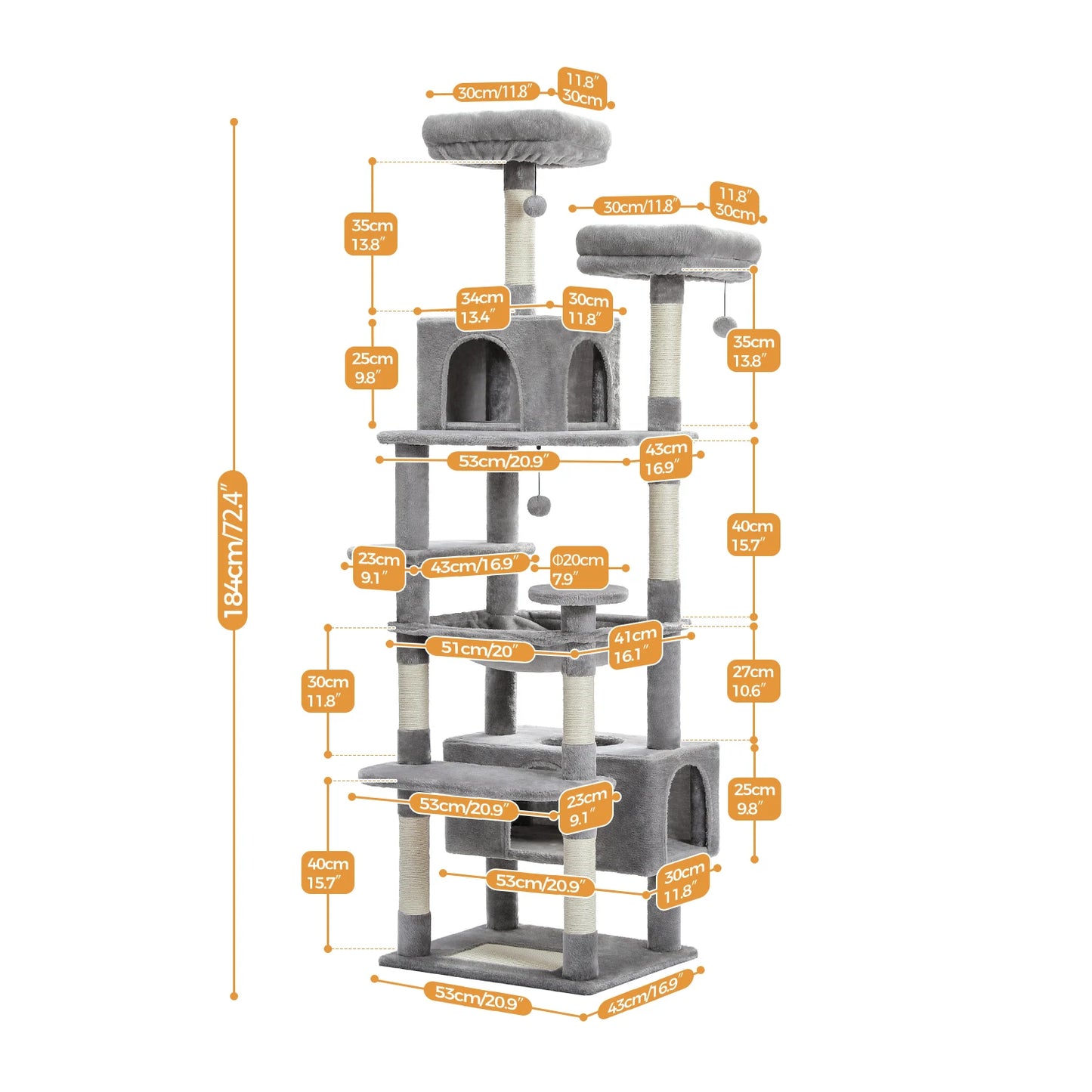 Large Cat Tree Tower for Indoor Cats – Sisal Scratching Posts, Spacious Hammock, Padded Perches & Cozy Condos