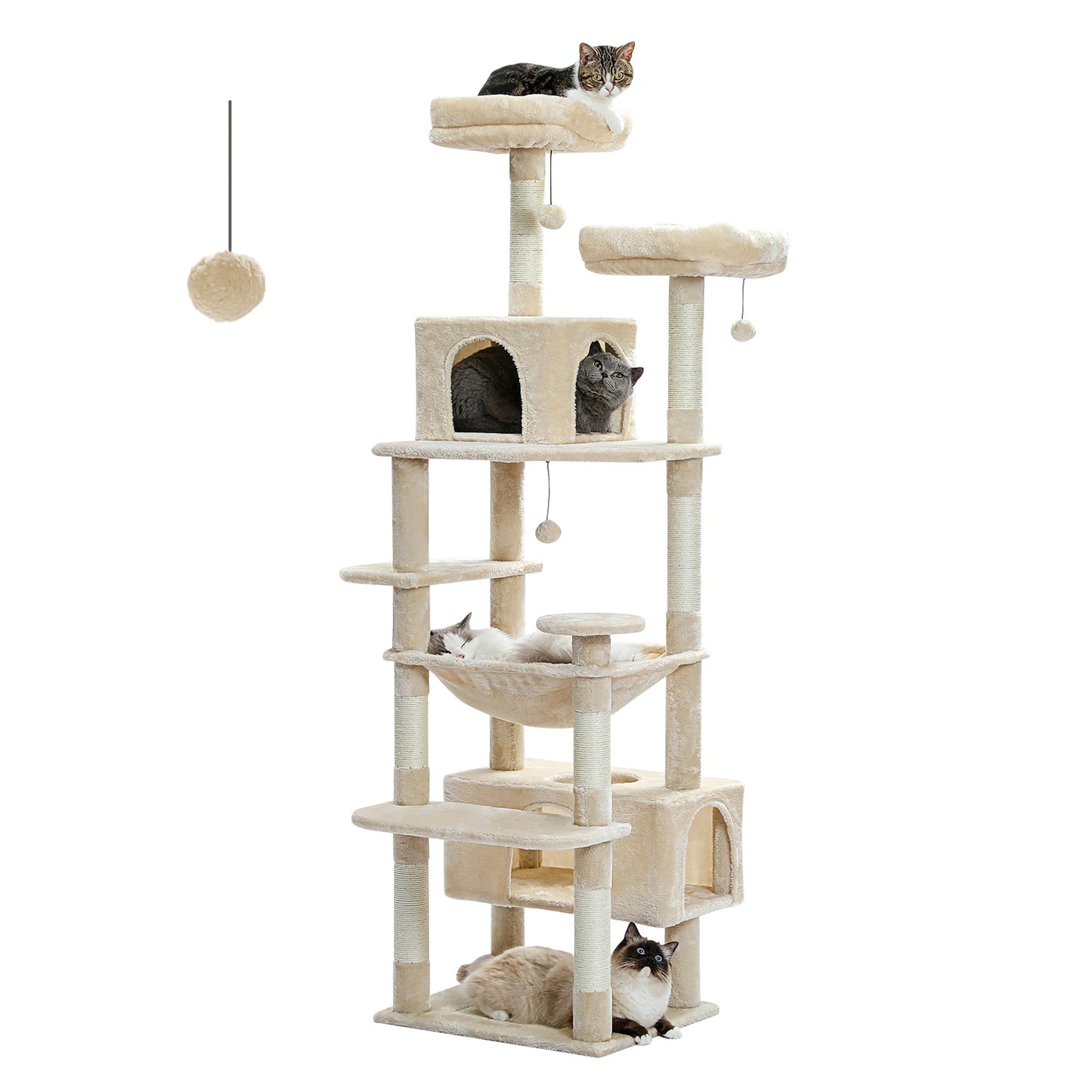 Large Cat Tree Tower for Indoor Cats – Sisal Scratching Posts, Spacious Hammock, Padded Perches & Cozy Condos