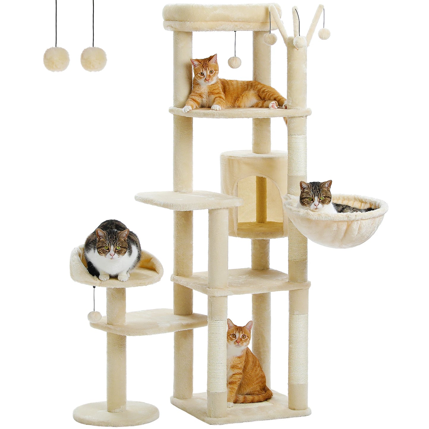 Tall Cactus Cat Tree for Large Cats – Multi-Level Tower with Spacious Hammock, Sisal Scratching Post & 2 Plush Perches for Indoor Cats