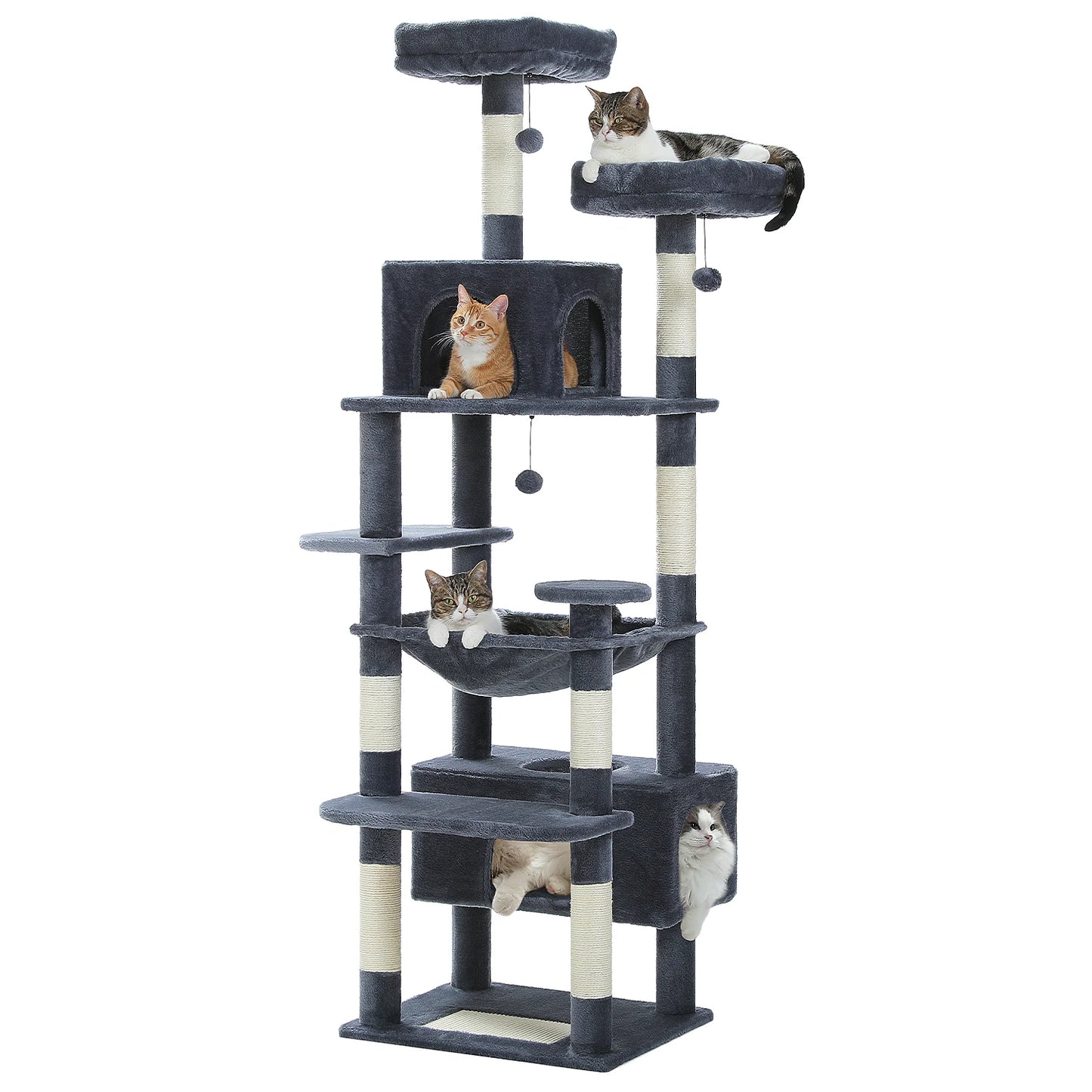 Large Cat Tree Tower for Indoor Cats – Sisal Scratching Posts, Spacious Hammock, Padded Perches & Cozy Condos