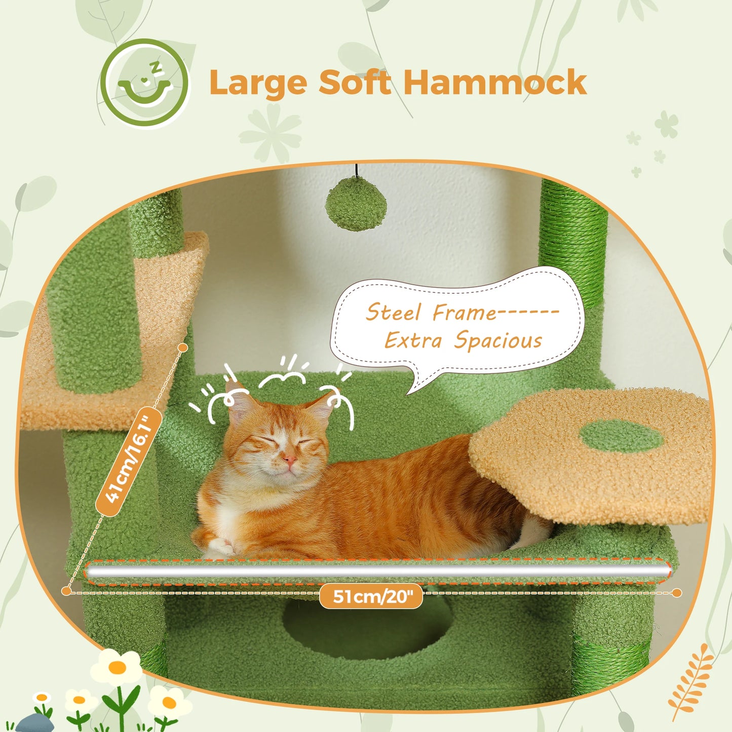 Large Green Cat Tree Tower – Multi-Level Indoor Playground with Sisal Scratching Posts, Spacious Hammock, Padded Perches & Cozy Condos