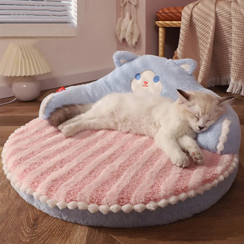 Teddy Bear Cat Bed – Cozy Pet Cushion with Pillow for Small Cats & Dogs – Soft, Washable Nest & Kennel Mat for Deep Sleep Comfort