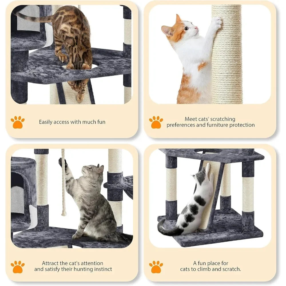 Large Multi-Level Cat Tree Tower – Indoor Playground with Sisal Scratching Posts, Plush Perches & Cozy Condo for Cats & Kittens - Large Cat Tree for Big Cats