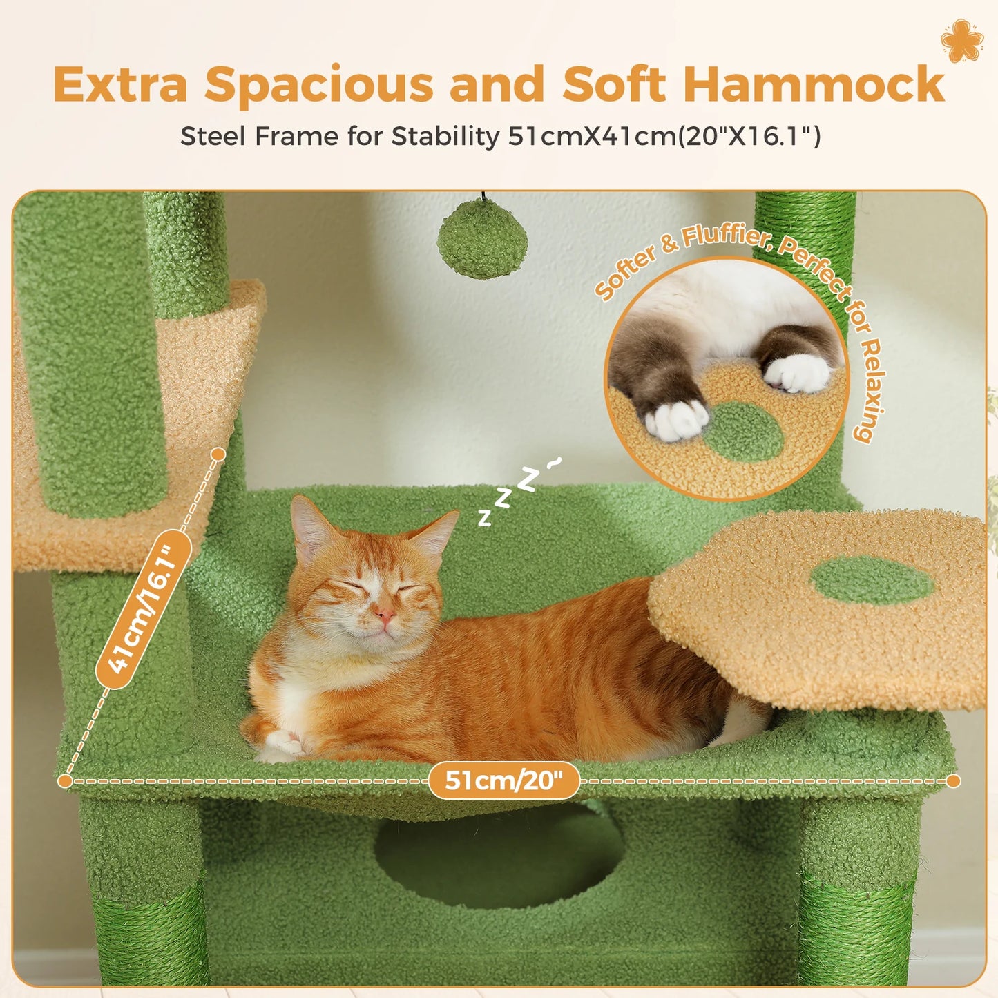 Large Green Cat Tree Tower – Multi-Level Indoor Playground with Sisal Scratching Posts, Spacious Hammock, Padded Perches & Cozy Condos