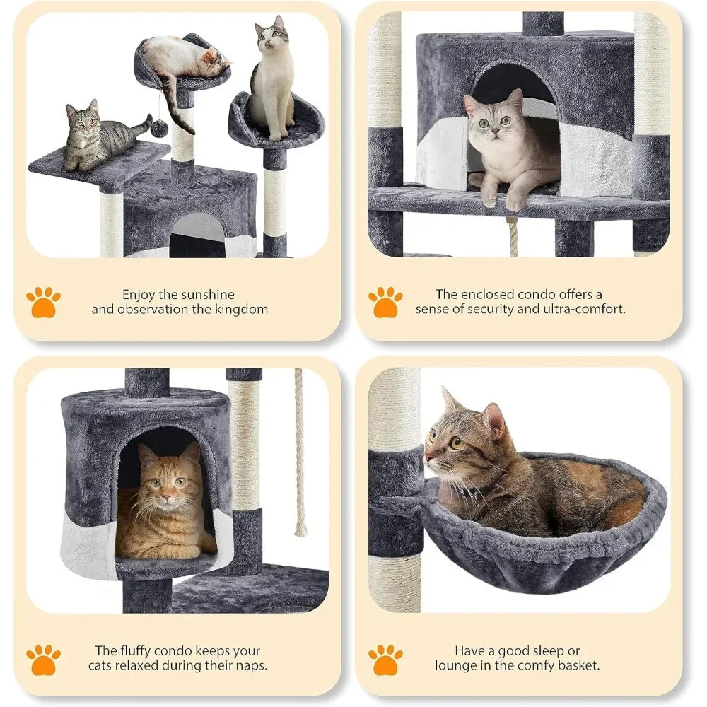 Large Multi-Level Cat Tree Tower – Indoor Playground with Sisal Scratching Posts, Plush Perches & Cozy Condo for Cats & Kittens - Large Cat Tree for Big Cats