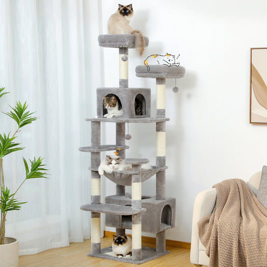 Large Cat Tree Tower for Indoor Cats – Sisal Scratching Posts, Spacious Hammock, Padded Perches & Cozy Condos