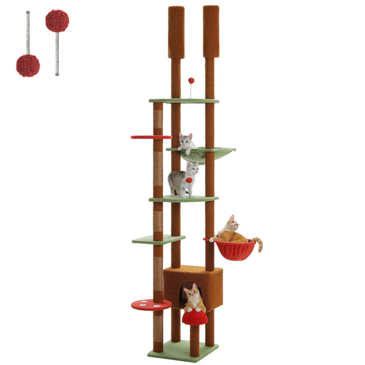 Floor-to-Ceiling Cat Tree Tower – Adjustable Height with Cozy Cat Condo, Hammock & Scratching Post – Tall Activity Tree