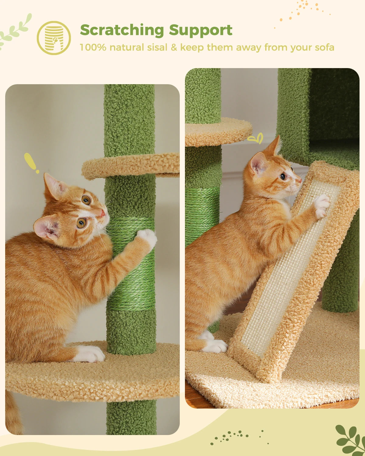 Cactus Floor-to-Ceiling Cat Tree – Adjustable Height Cat Tower with Cozy Condo, Hammock & Scratching Post – Tall Activity Tree