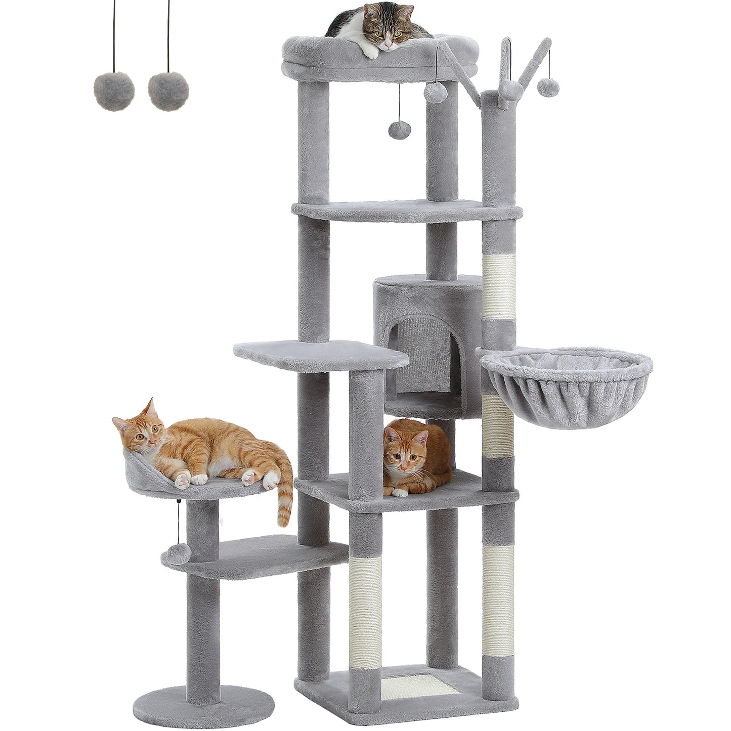 Tall Cactus Cat Tree for Large Cats – Multi-Level Tower with Spacious Hammock, Sisal Scratching Post & 2 Plush Perches for Indoor Cats