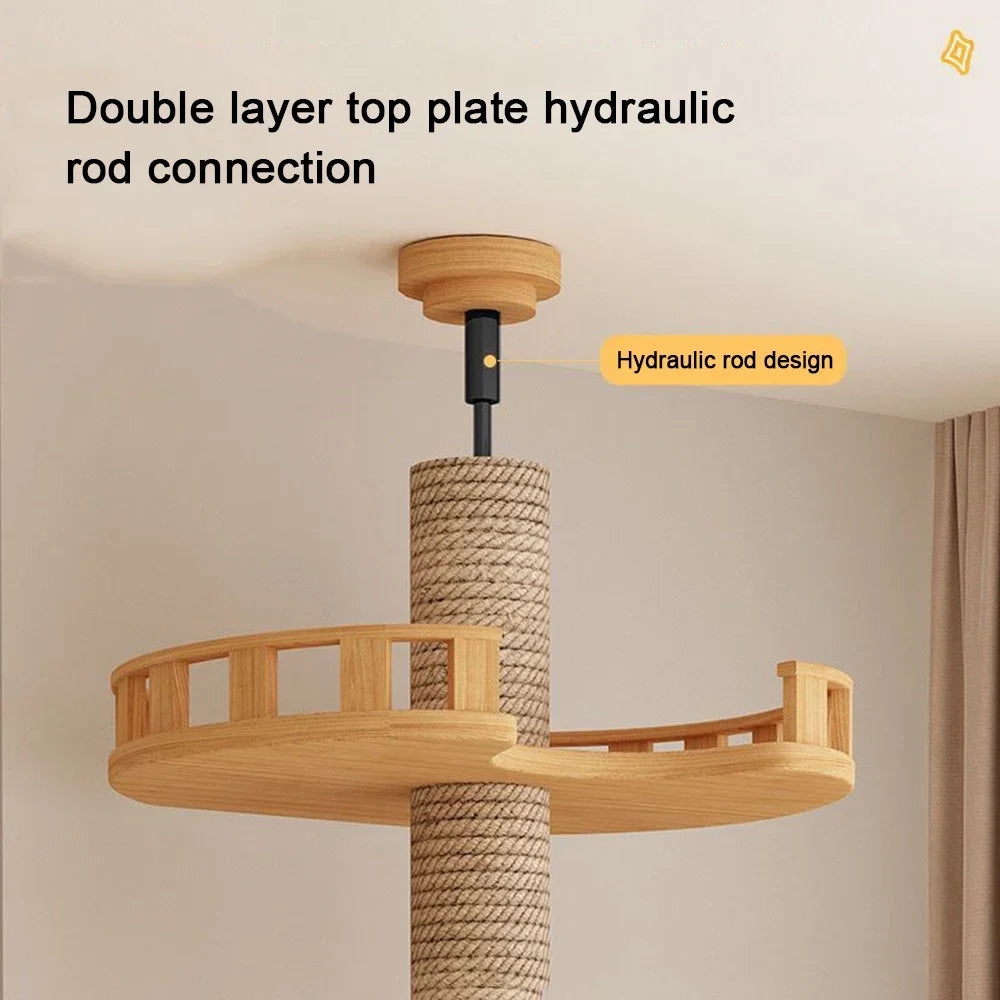 Floor-to-Ceiling Cat Tree Tower with Scratching Post, Hammock & Solid Wood Design – Perfect Pet Furniture for Climbing and Relaxing