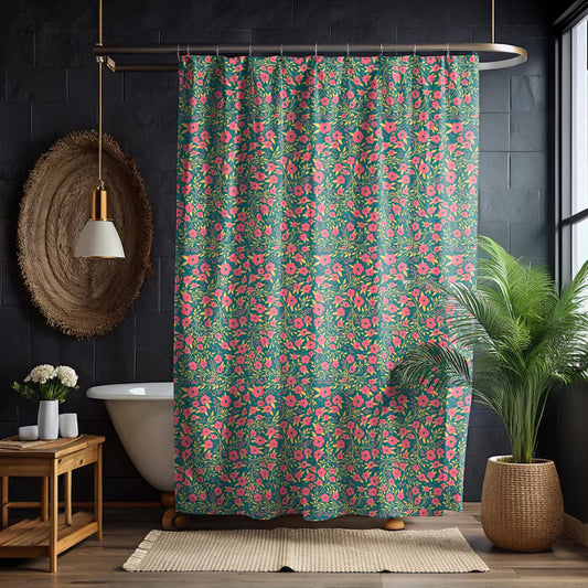 Vibrant Floral Boho Shower Curtain