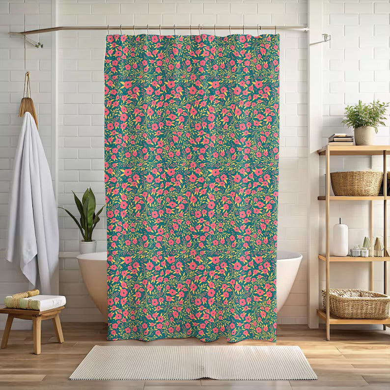 Vibrant Floral Boho Shower Curtain