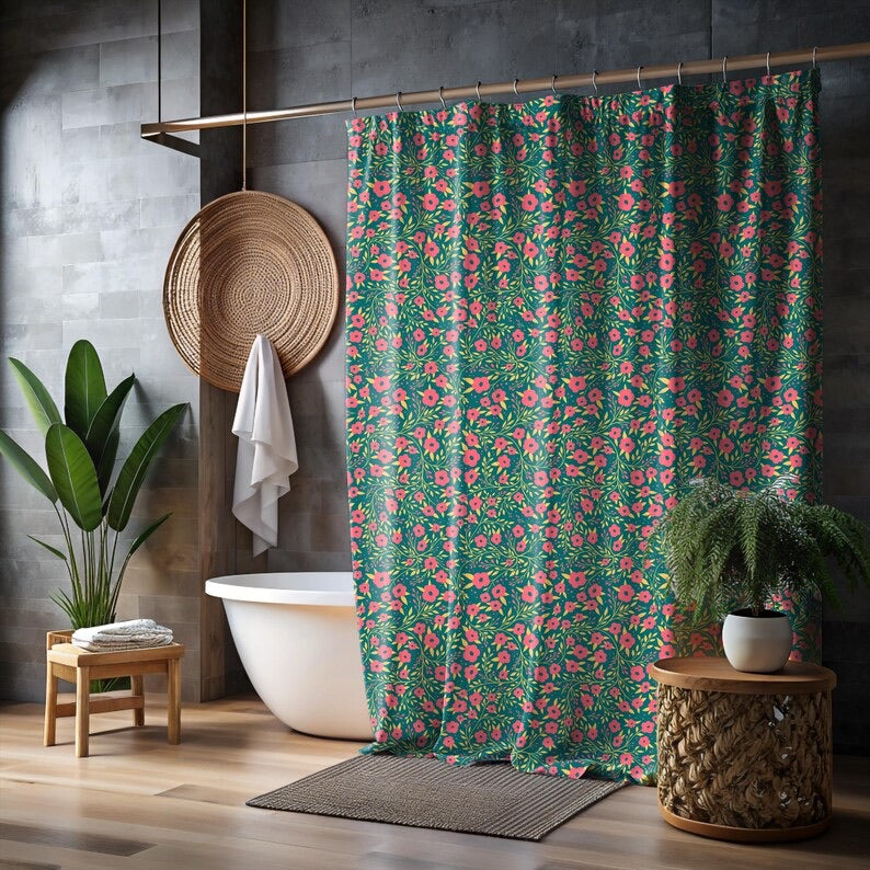 Vibrant Floral Boho Shower Curtain