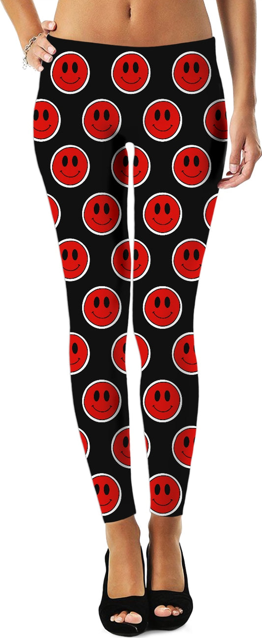 Red Smiley Black Leggings