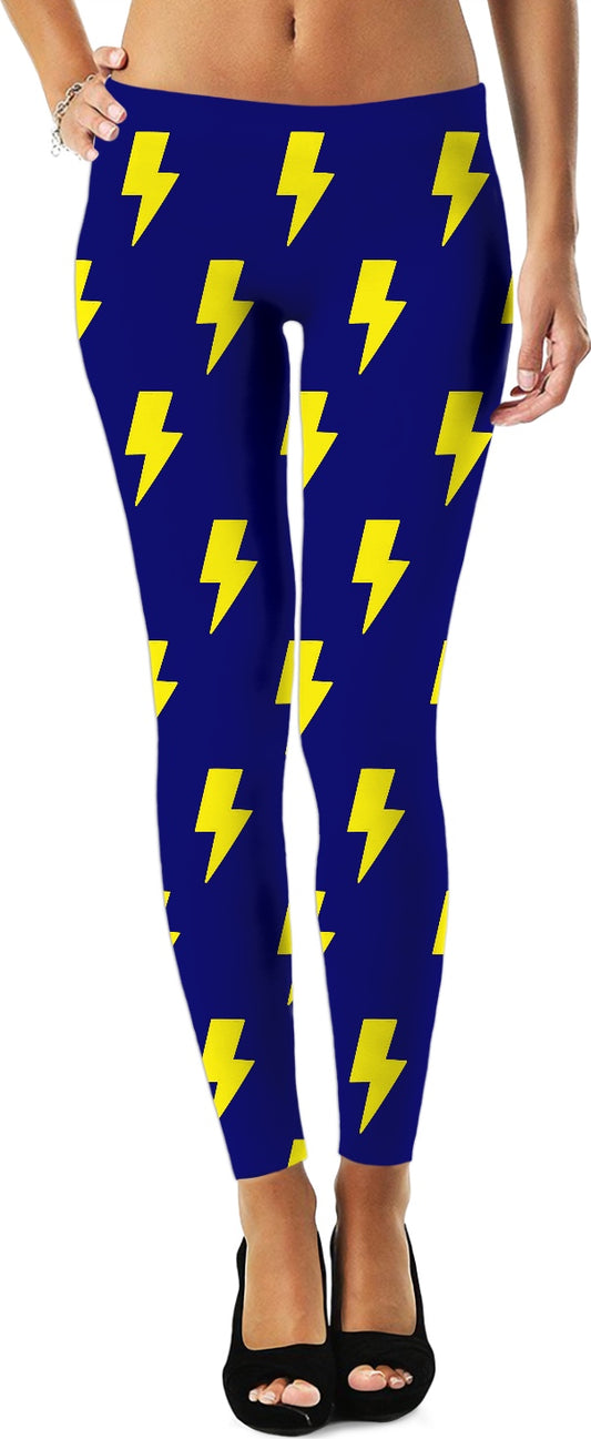 Yellow Lightning Bolts Blue Leggings