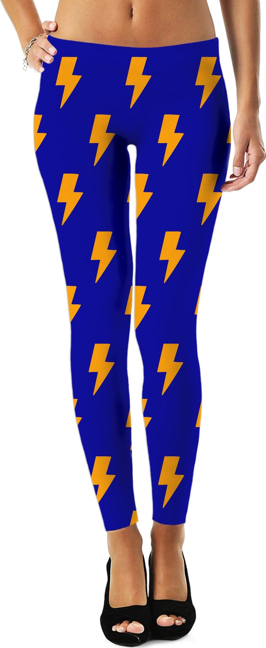 Orange Lightning Bolts Blue Leggings