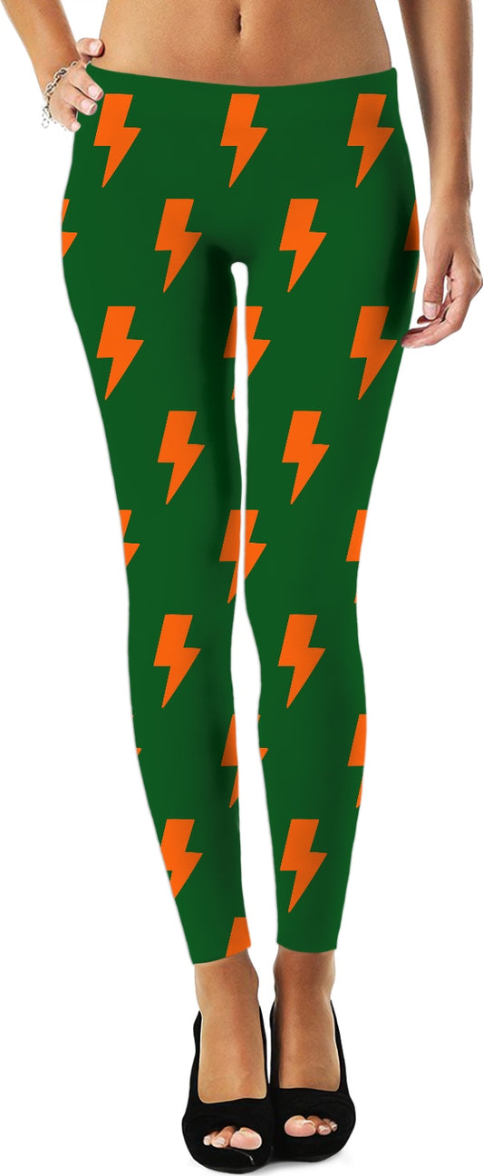 Orange Lightning Bolts Green Leggings