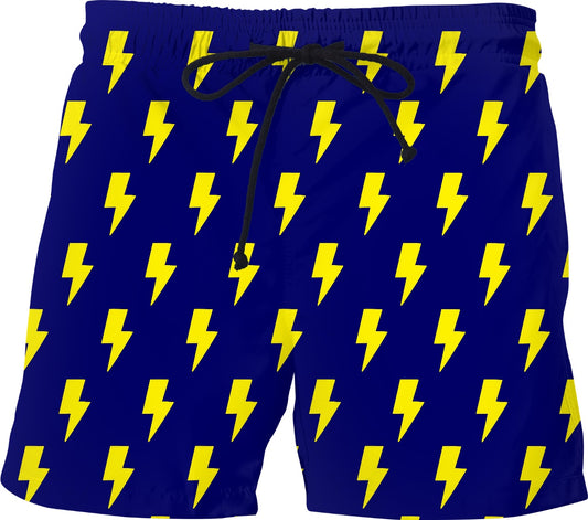 Yellow Lightning Bolts Blue Shorts Swim Trunks