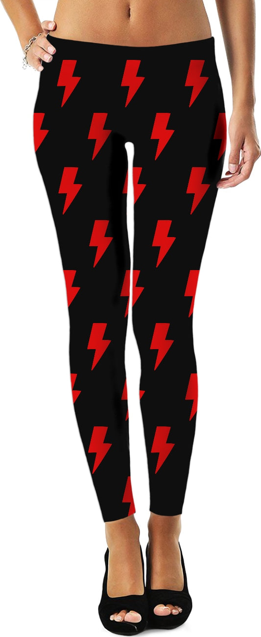 Red Lightning Bolts Black Leggings