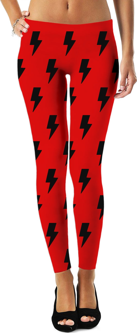 Black Lightning Bolts Red Leggings