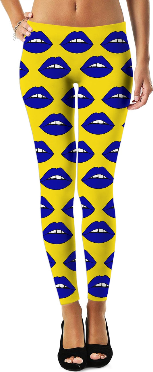 Blue Lips Yellow Leggings