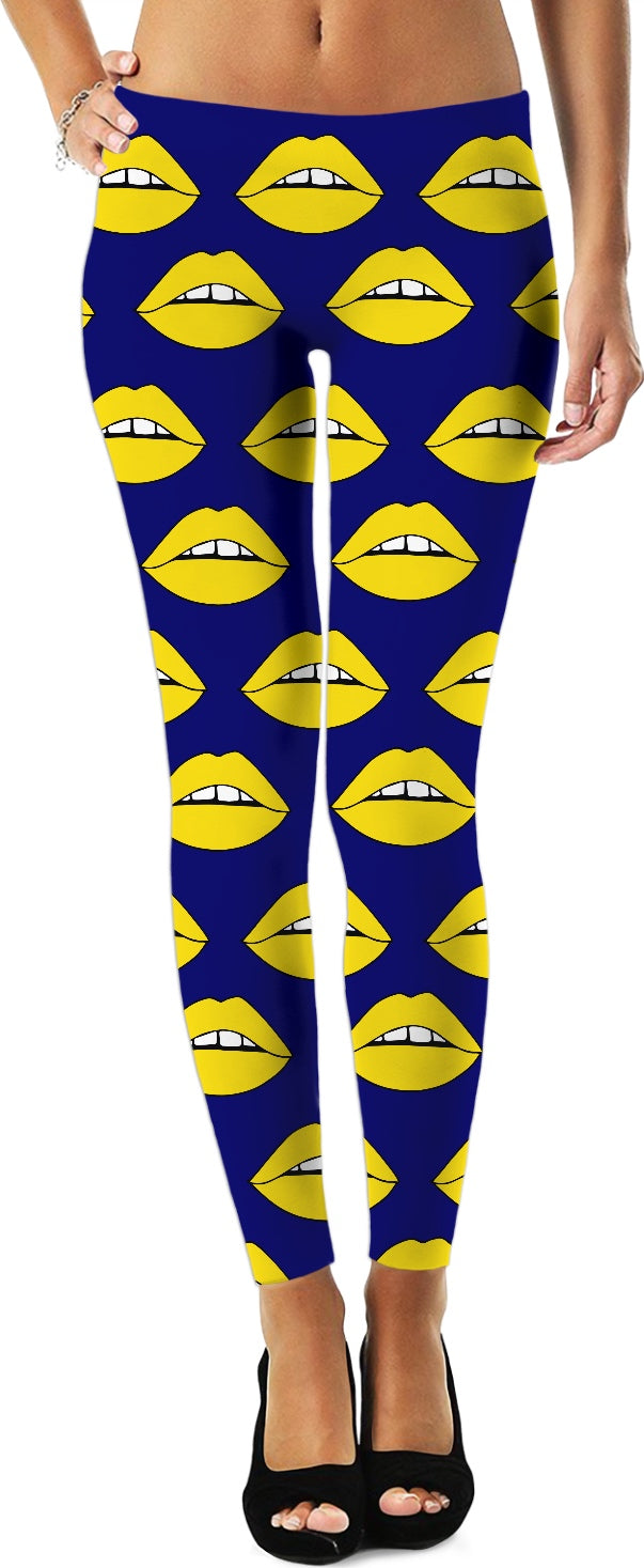 Yellow Lips Blue Leggings