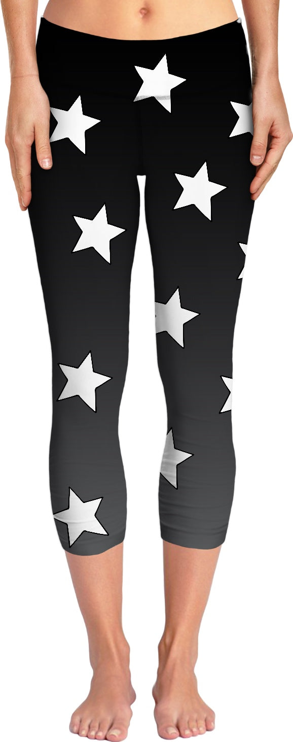 Big White Stars Gray Ombre Yoga Pants