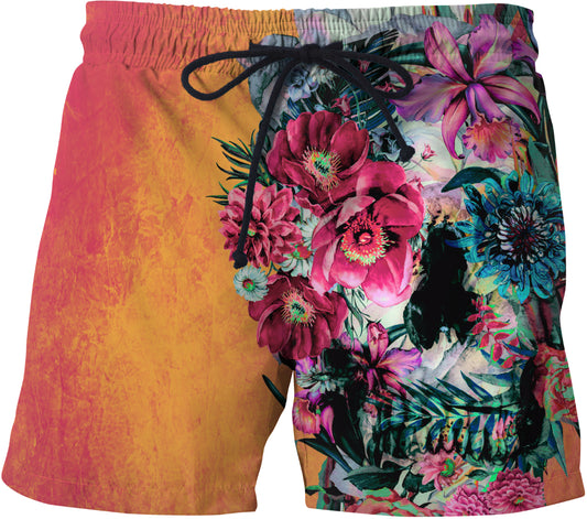 Sugar Skull Floral Swim Trunks