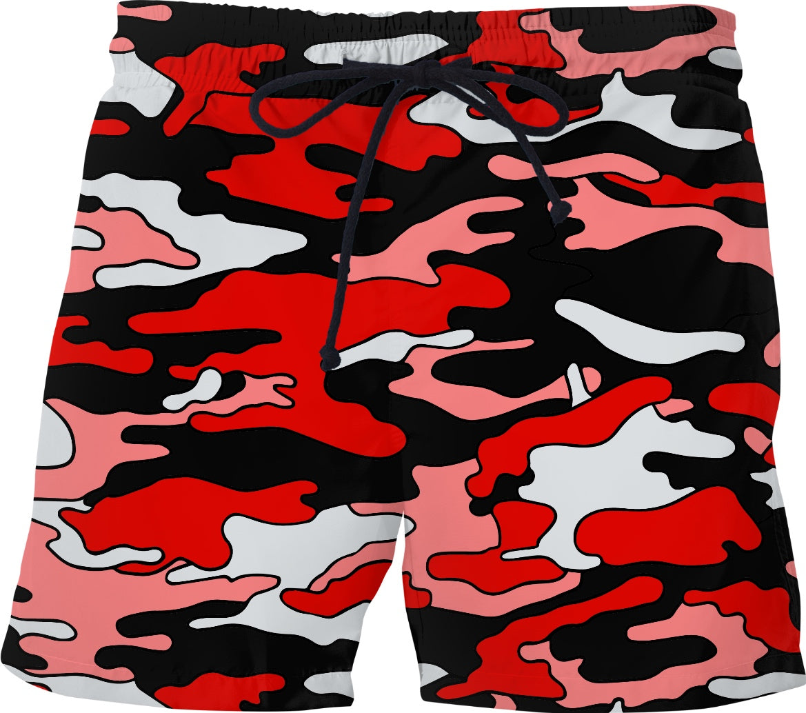 Red & Black Camo Swim Shorts